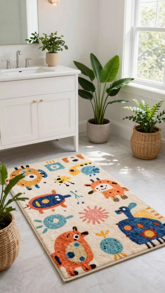 12 Large Bathroom Rug Ideas for Double Vanities and Spacious Floors - 10. Outdoor-Style Indoor Rugs 1