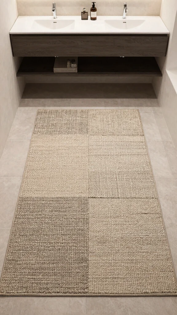 12 Large Bathroom Rug Ideas for Double Vanities and Spacious Floors - 11. Unique Textural Rugs 1
