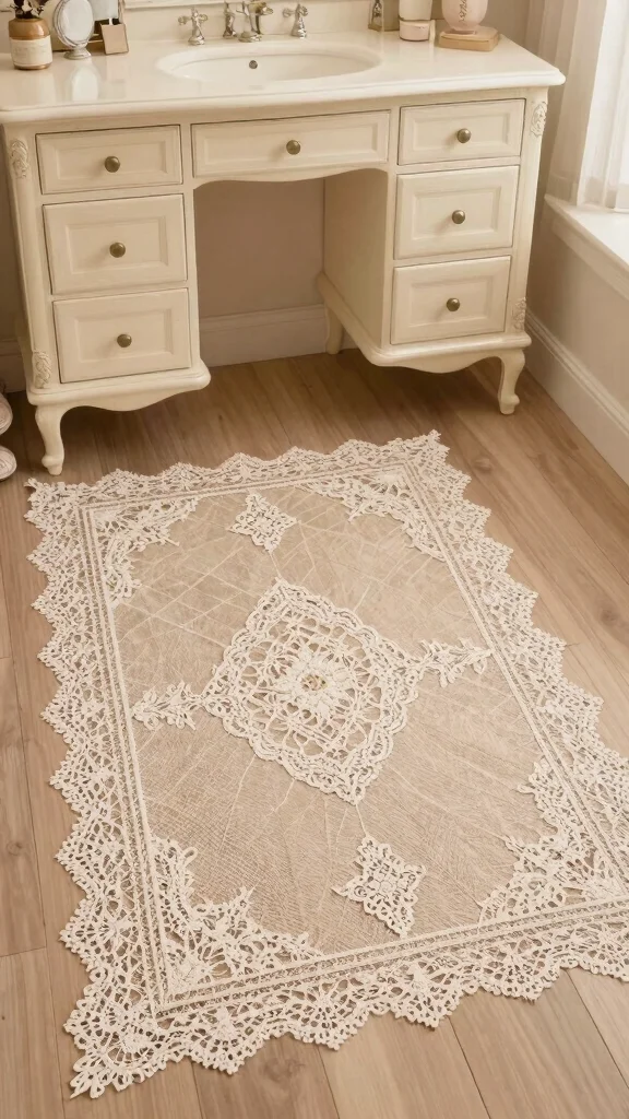 12 Large Bathroom Rug Ideas for Double Vanities and Spacious Floors - 12. Vintage Lace Rugs 1