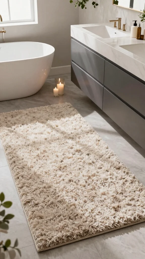 12 Large Bathroom Rug Ideas for Double Vanities and Spacious Floors - 2. Plush Shag Rugs 1