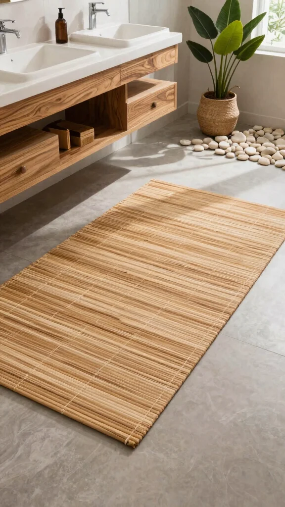12 Large Bathroom Rug Ideas for Double Vanities and Spacious Floors - 3. Sustainable Bamboo Rugs 1