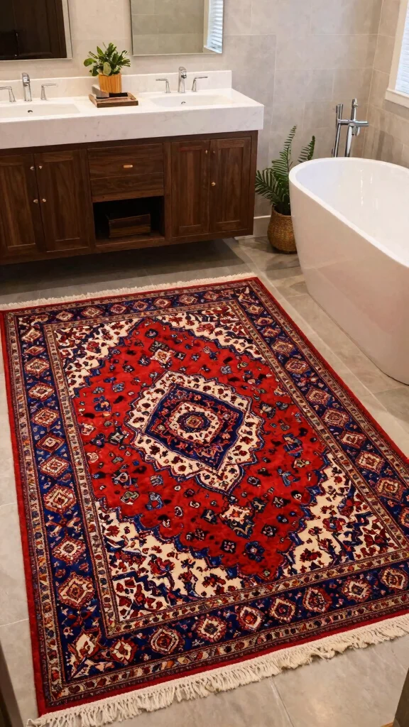 12 Large Bathroom Rug Ideas for Double Vanities and Spacious Floors - 4. Vintage Persian Rugs 1