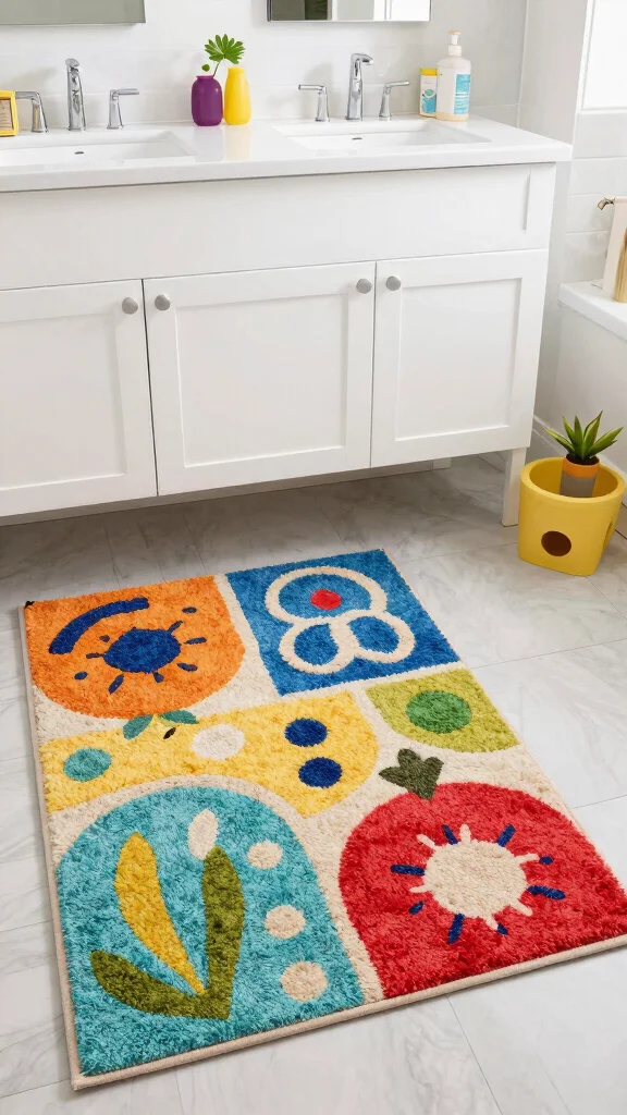 12 Large Bathroom Rug Ideas for Double Vanities and Spacious Floors - 8. Colorful Printed Rugs 1