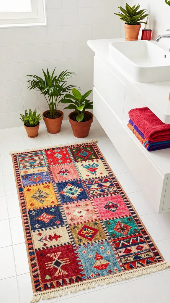 12 Long Bathroom Rug Ideas for Runners and Extended Vanity Spaces - 10. Patchwork Style for a Bohemian Vibe 1