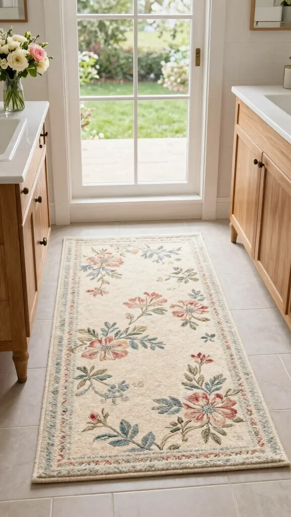 12 Long Bathroom Rug Ideas for Runners and Extended Vanity Spaces - 11. Outdoor-Inspired Rugs 1