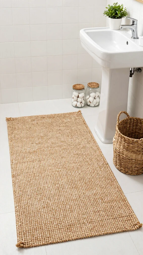 12 Long Bathroom Rug Ideas for Runners and Extended Vanity Spaces - 4. Jute for a Natural, Textured Look 1