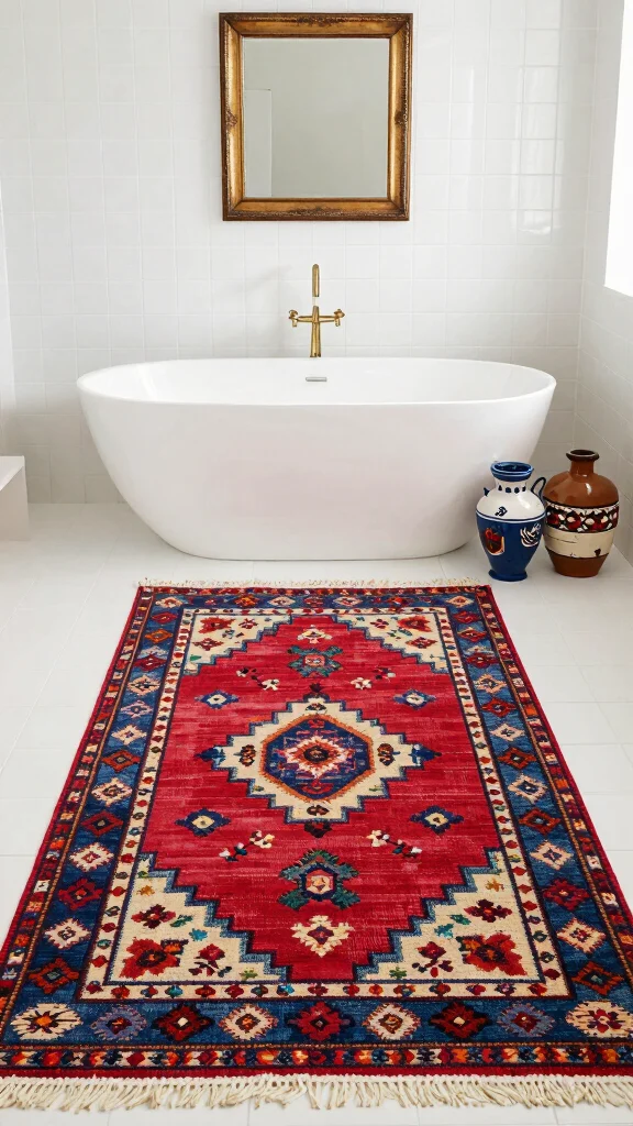 12 Long Bathroom Rug Ideas for Runners and Extended Vanity Spaces - 5. Colorful Handwoven Rugs 1