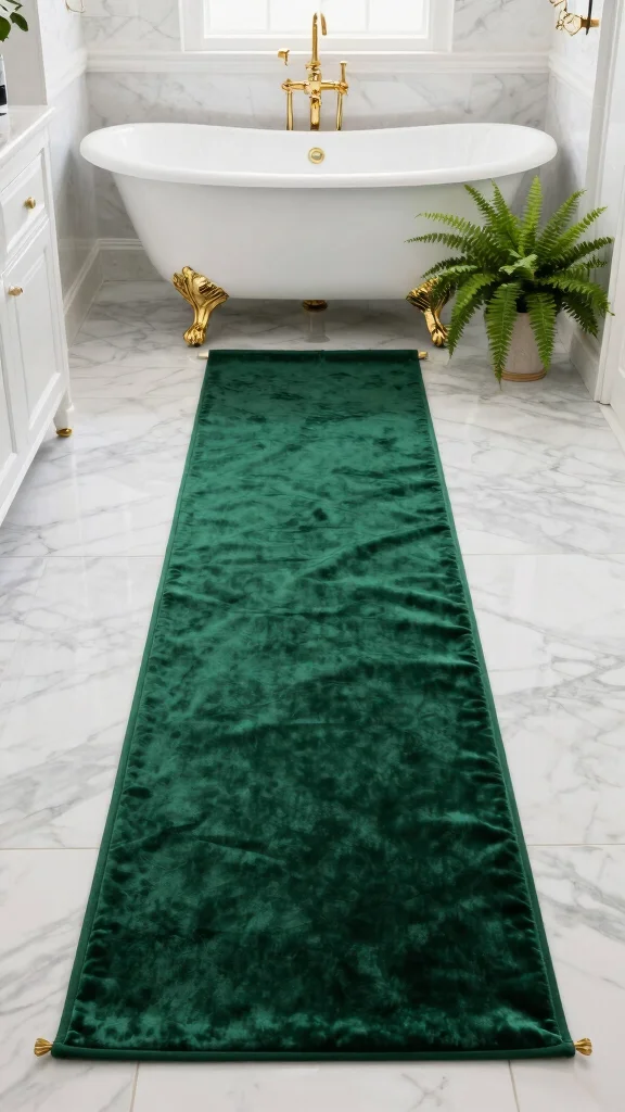 12 Long Bathroom Rug Ideas for Runners and Extended Vanity Spaces - 6. Luxurious Velvet Runners 1