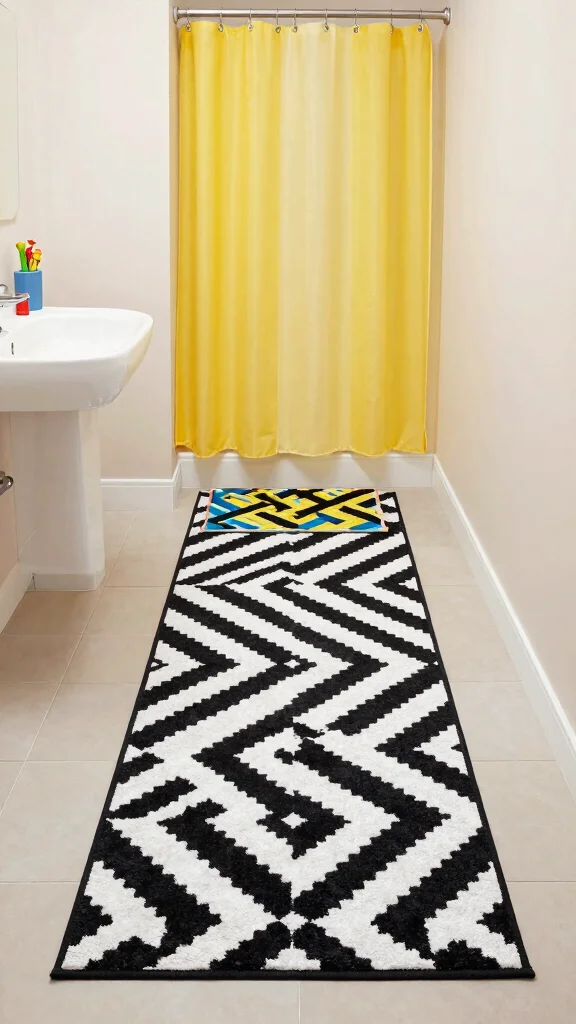 12 Long Bathroom Rug Ideas for Runners and Extended Vanity Spaces - 7. Bold Graphic Patterns 1