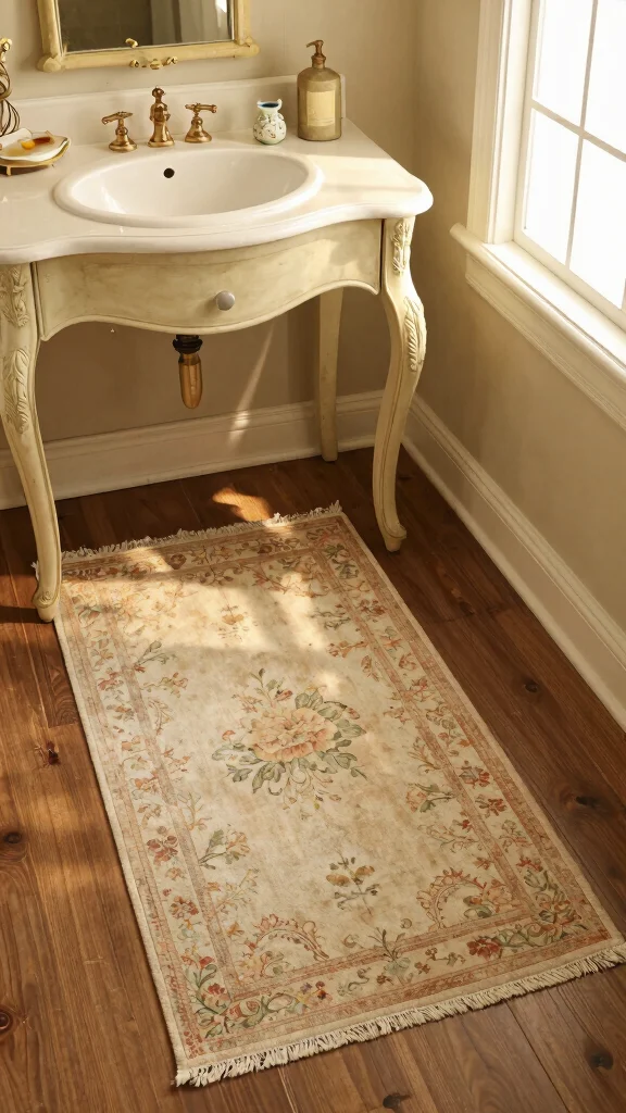 12 Long Bathroom Rug Ideas for Runners and Extended Vanity Spaces - 8. Vintage-Inspired Rugs 1