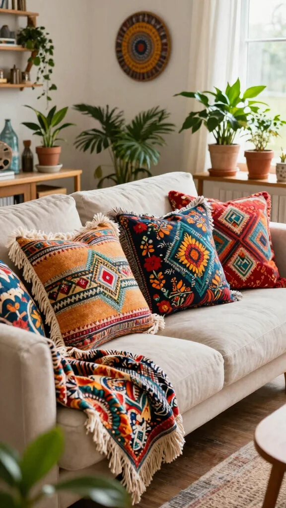 12 Long Pillow Ideas for King Beds Lumbar Support and Sofa Styling - 6. Bohemian-Style Long Pillows 1