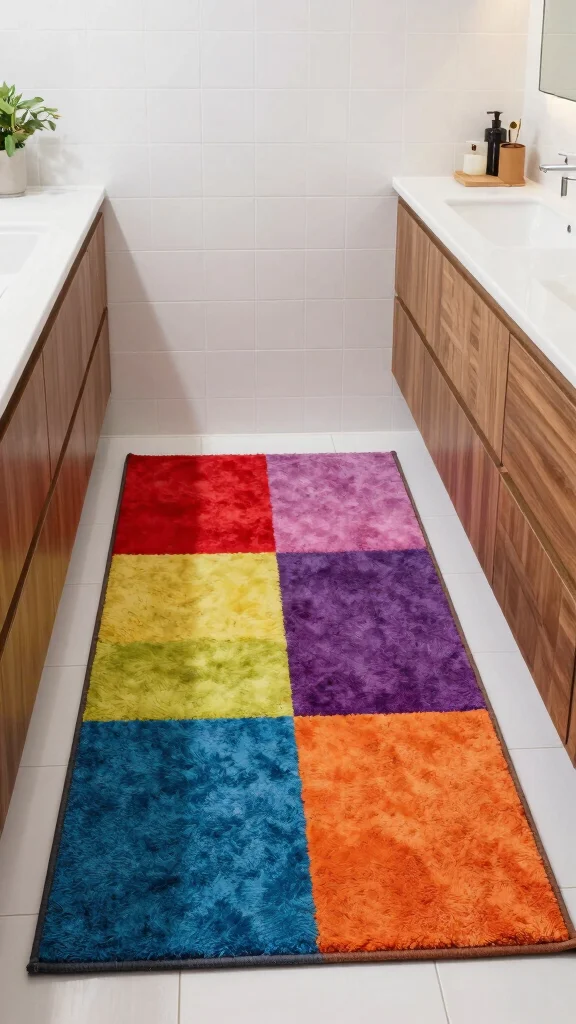 12 Luxury Bathroom Rug Ideas for a High-End Hotel-Quality Feel - 11. Color-Blocking Trends 1
