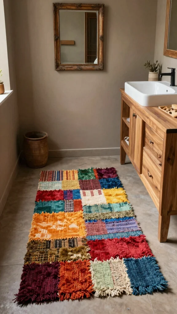 12 Luxury Bathroom Rug Ideas for a High-End Hotel-Quality Feel - 3. Recycled Materials Elegance 1