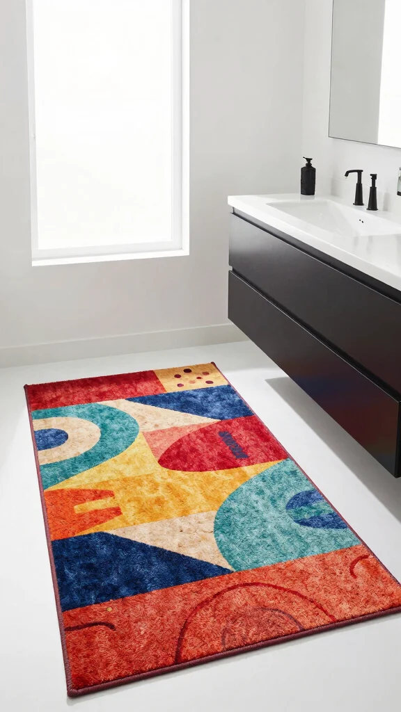12 Luxury Bathroom Rug Ideas for a High-End Hotel-Quality Feel - 7. Artistic Print Rugs 1