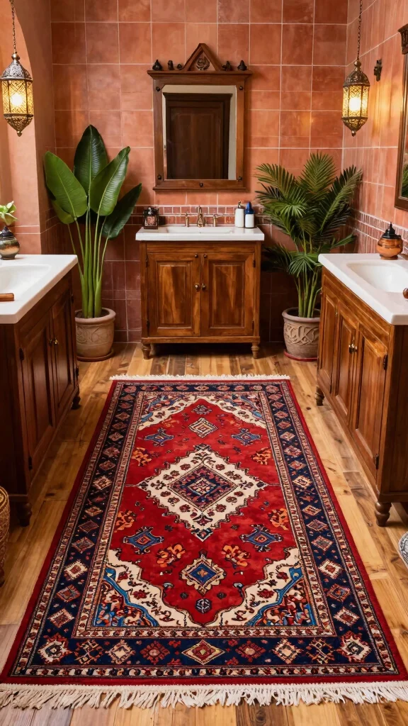 12 Luxury Bathroom Rug Ideas for a High-End Hotel-Quality Feel - 8. Moroccan-Inspired Luxury 1