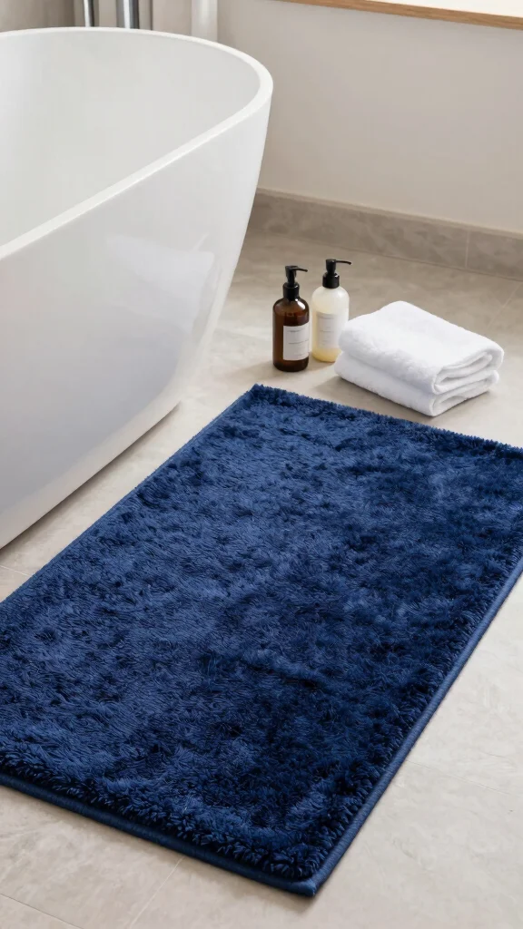12 Navy Blue Bathroom Rug Ideas for a Rich Classic Floor Layer - 1. Plush Pile for Extra Comfort 1