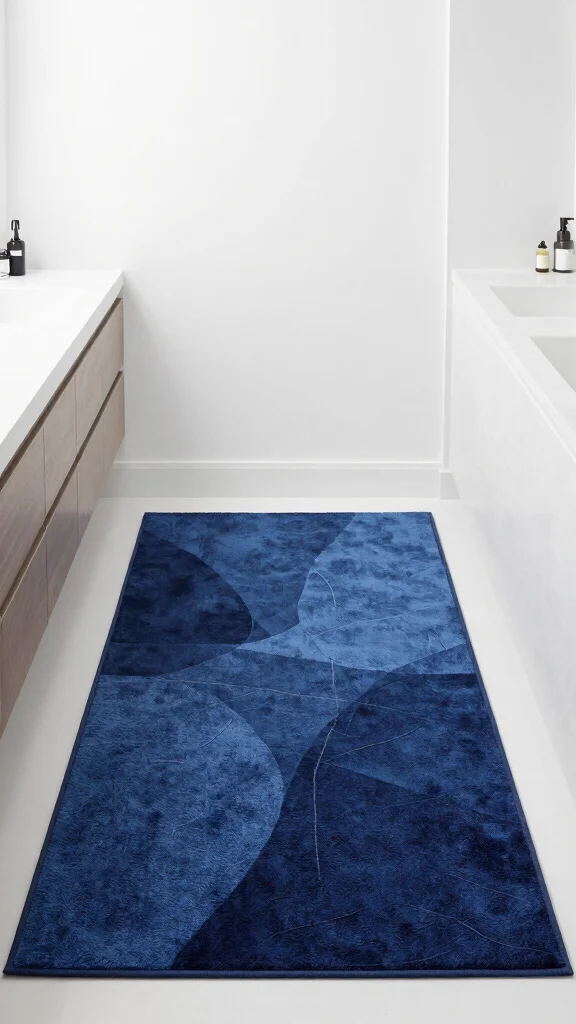 12 Navy Blue Bathroom Rug Ideas for a Rich Classic Floor Layer - 10. Artistic Designs for a Statement Piece 1