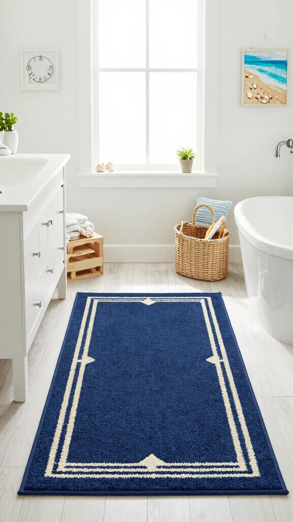 12 Navy Blue Bathroom Rug Ideas for a Rich Classic Floor Layer - 11. Seasonal Swaps for Variety 1