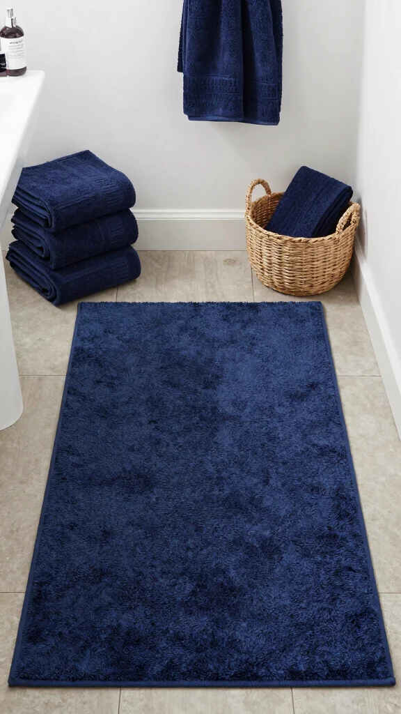 12 Navy Blue Bathroom Rug Ideas for a Rich Classic Floor Layer - 12. Mixing Textures with Navy Blue Accessories 1
