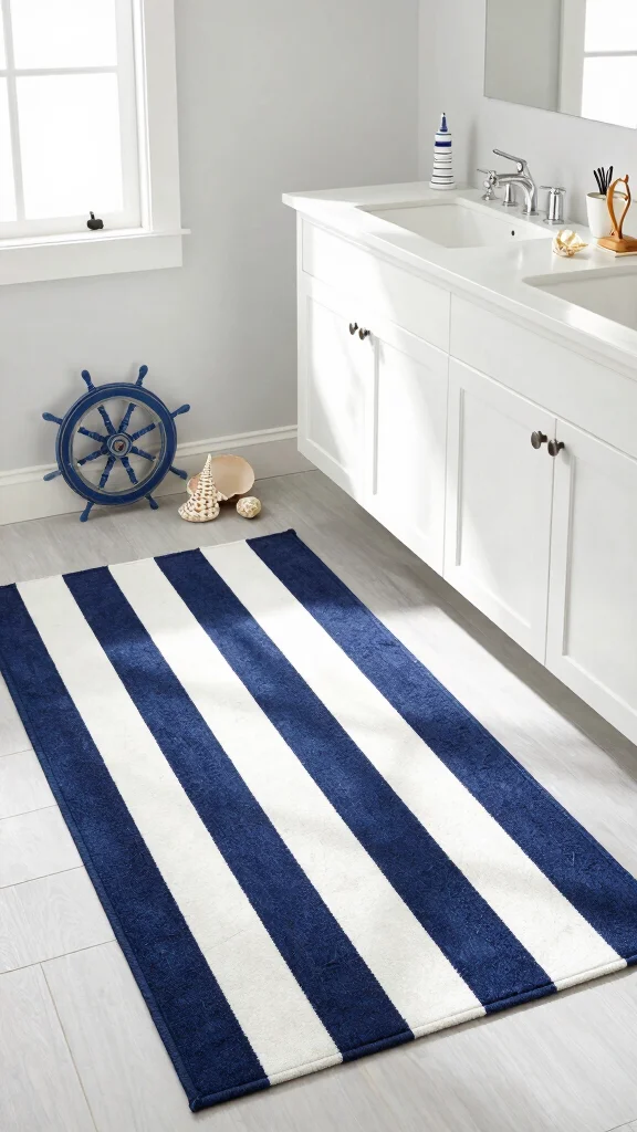 12 Navy Blue Bathroom Rug Ideas for a Rich Classic Floor Layer - 4. Striped Simplicity 1