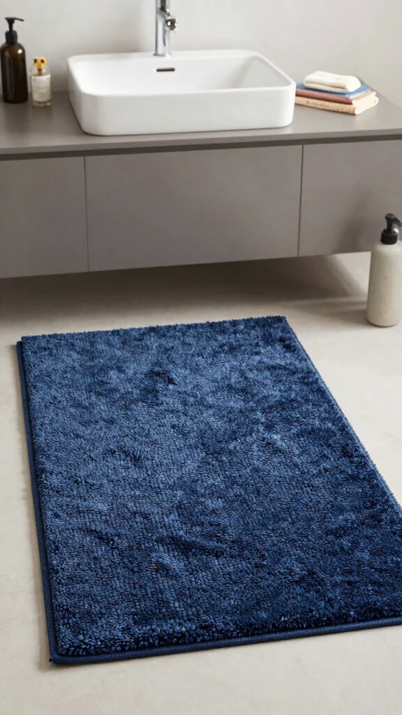 12 Navy Blue Bathroom Rug Ideas for a Rich Classic Floor Layer - 5. Textured Fabrics for Depth 1