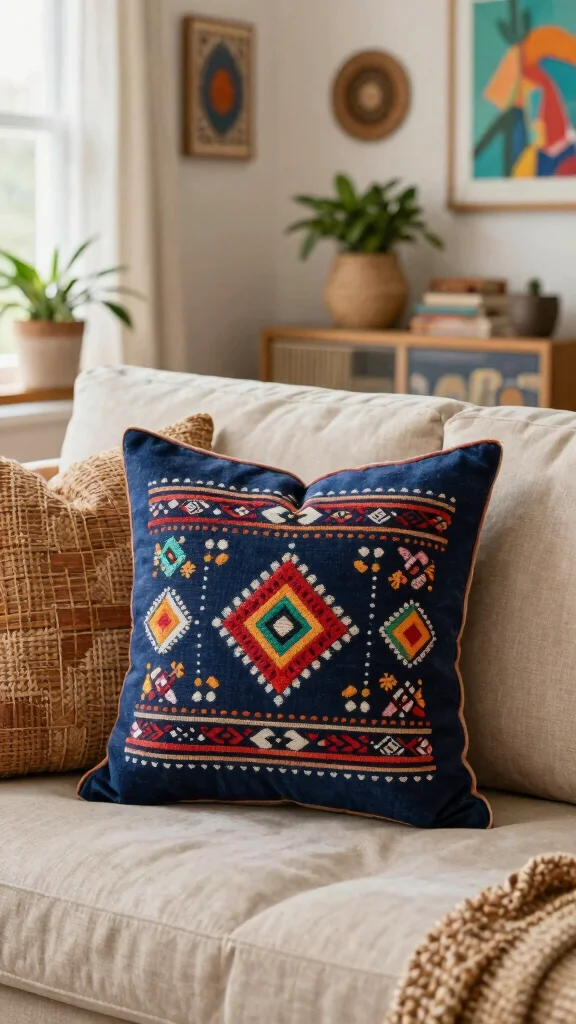 12 Navy Blue Pillow Ideas for a Rich Classic Timeless Home Accent - 10. Bohemian Flair 1