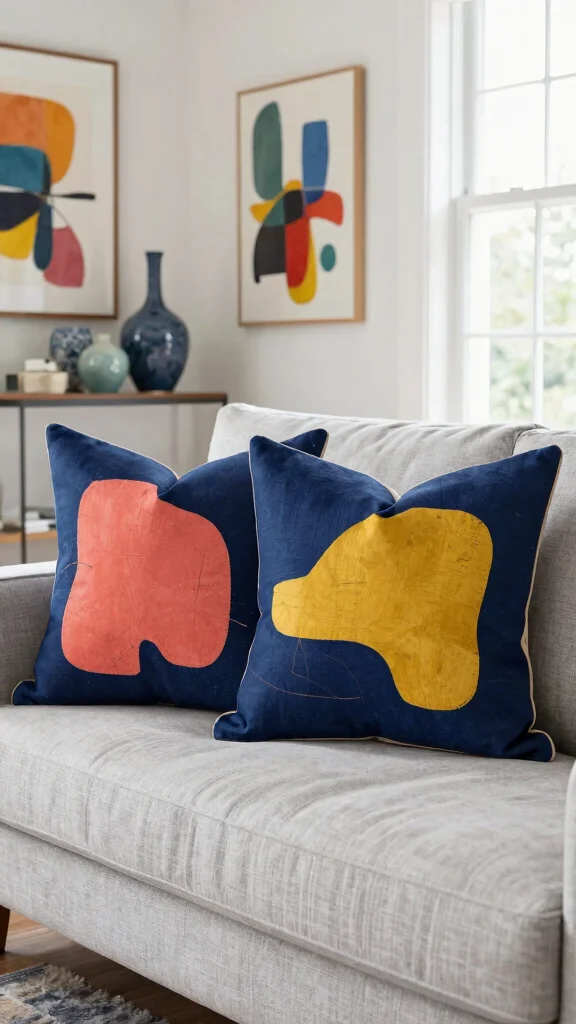 12 Navy Blue Pillow Ideas for a Rich Classic Timeless Home Accent - 6. Artistic Prints and Motifs 1