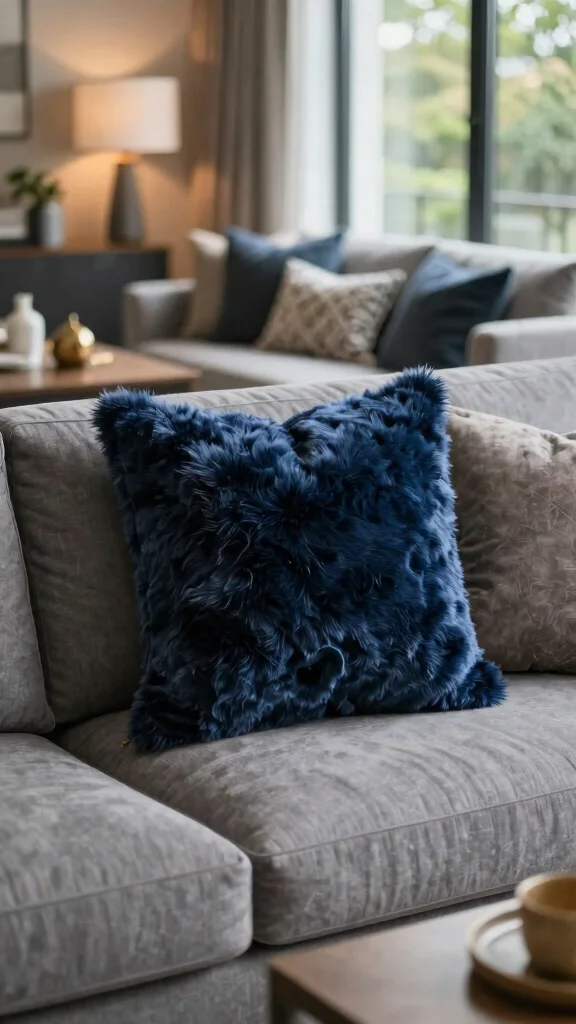 12 Navy Blue Pillow Ideas for a Rich Classic Timeless Home Accent - 9. Plush Fur Accents 1