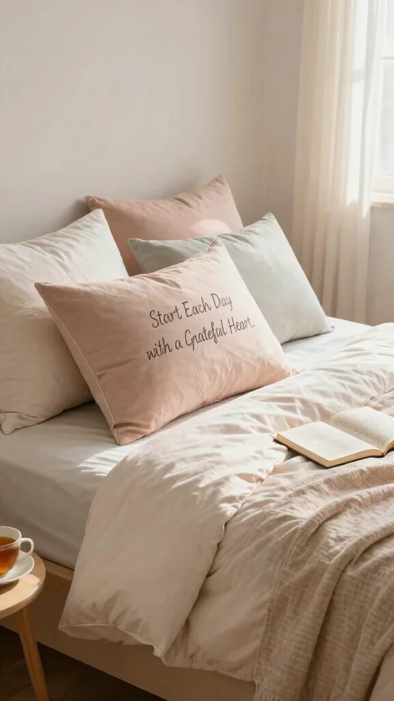 12 Pillow With Sayings Ideas for a Personal Conversational Home Detail - 12. Start Each Day with a Grateful Heart 1