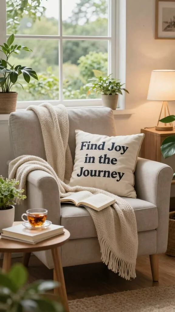 12 Pillow With Sayings Ideas for a Personal Conversational Home Detail - 3. Find Joy in the Journey 1