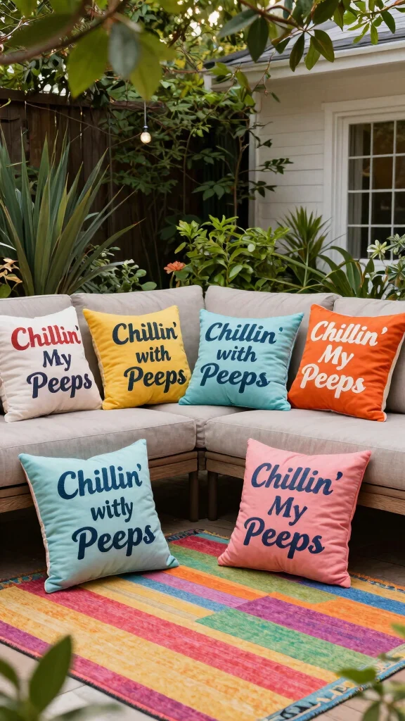 12 Pillow With Words Ideas for Funny Meaningful or Inspiring Messages - 10. Outdoor Pillows for a Fun Patio 1
