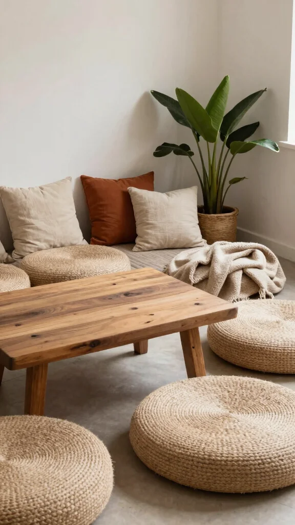 12 Pillow and Blanket Ideas for a Warm Inviting Couch or Bed - 5. Natural Fiber Floor Cushions 1