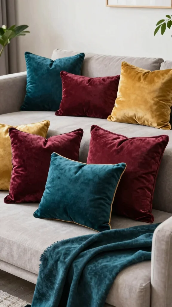 12 Pillow and Blanket Ideas for a Warm Inviting Couch or Bed - 9. Velvety Decorative Cushions 1