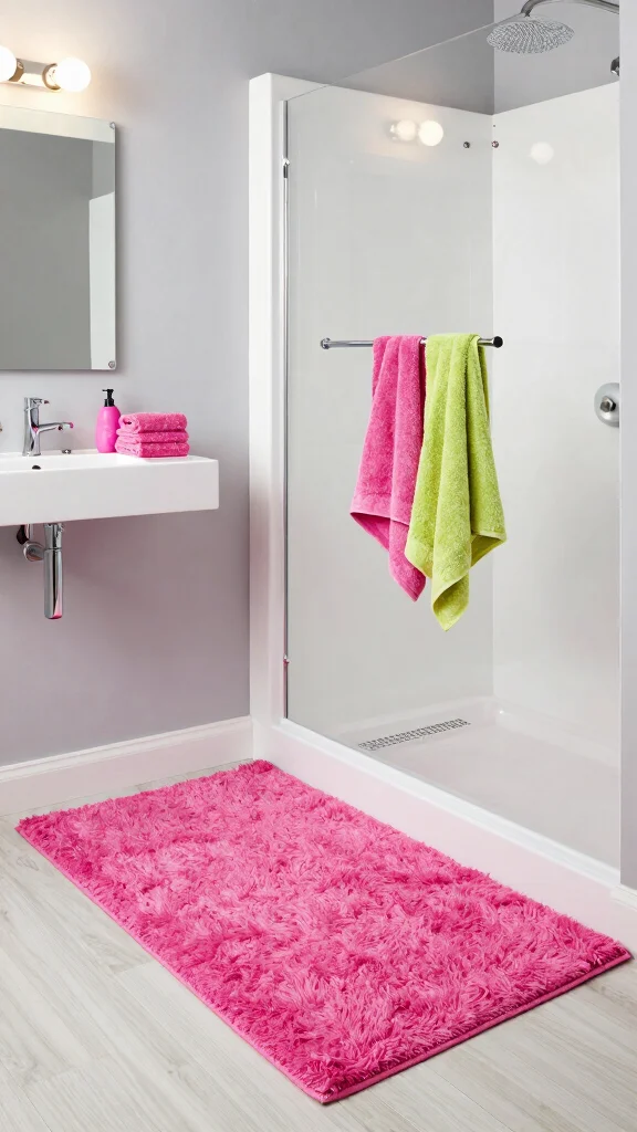 12 Pink Bathroom Rug Ideas From Blush to Hot Pink for Every Style - 2. Hot Pink Shag Rug 1
