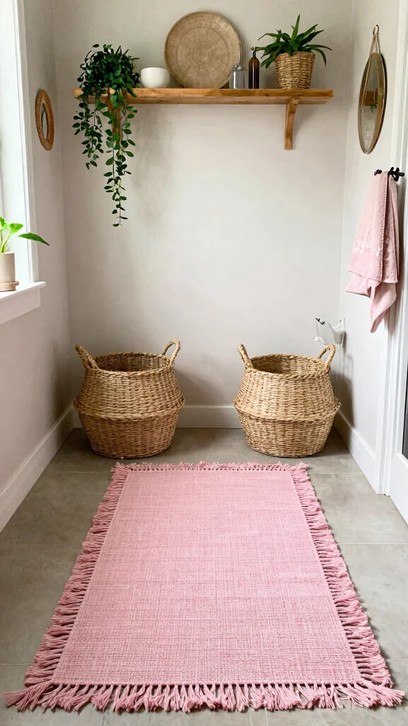 12 Pink Bathroom Rug Ideas From Blush to Hot Pink for Every Style - 5. Bohemian Pink Tassel Rug 1