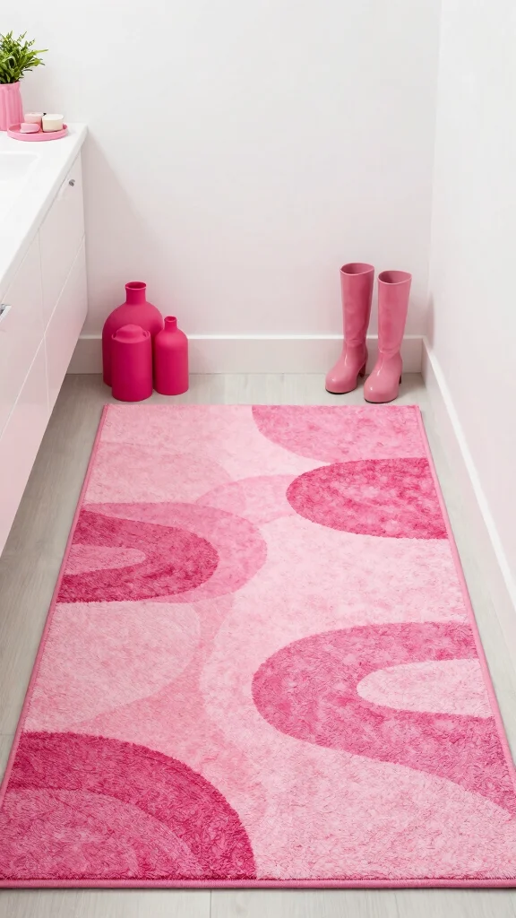 12 Pink Bathroom Rug Ideas From Blush to Hot Pink for Every Style - 7. Abstract Pink Patterned Rug 1