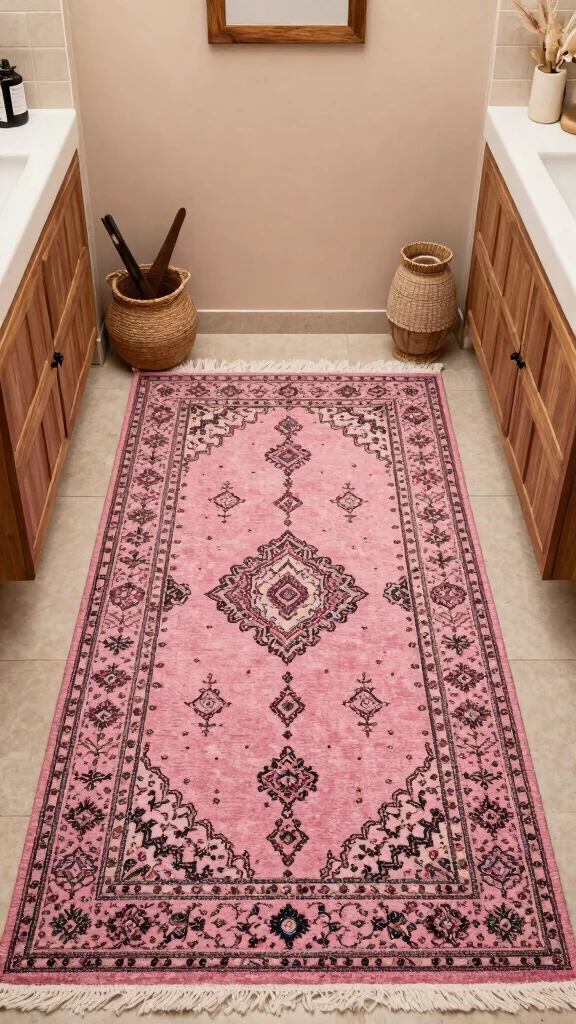 12 Pink Bathroom Rug Ideas From Blush to Hot Pink for Every Style - 8. Moroccan Style Pink Rug 1
