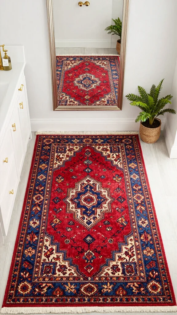 12 Plush Bathroom Rug Ideas for a Soft Luxurious Feel Underfoot - 7. Vintage-Inspired Rugs 1