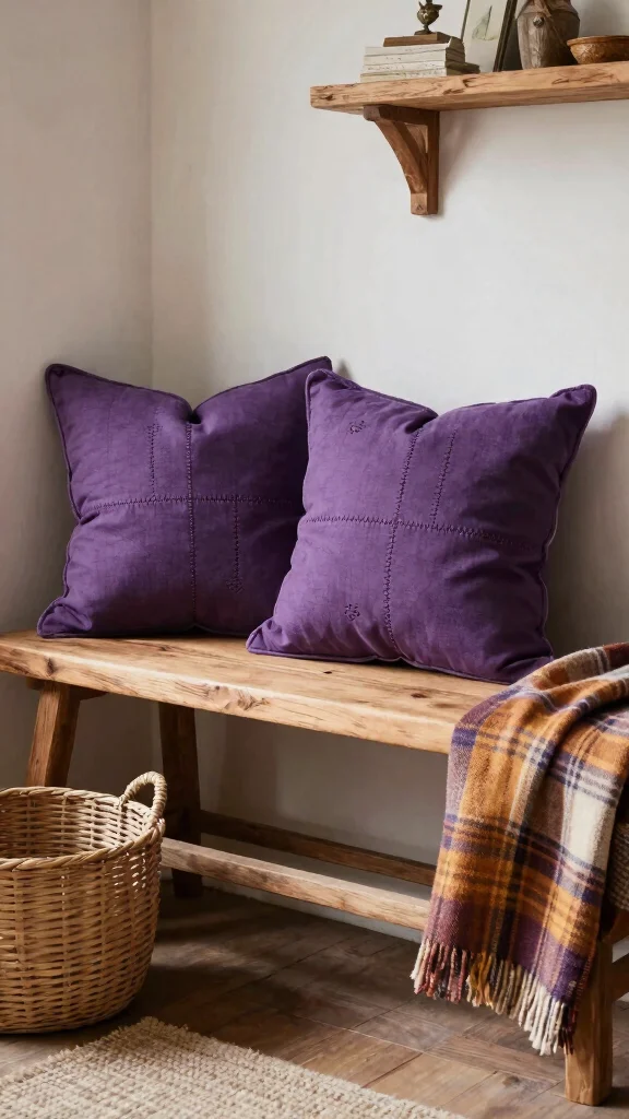 12 Purple Pillow Ideas From Lavender to Plum for Every Palette - 12. Rustic Charm 1