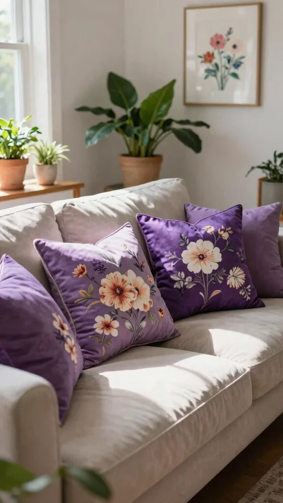 12 Purple Pillow Ideas From Lavender to Plum for Every Palette - 6. Floral Inspirations 1