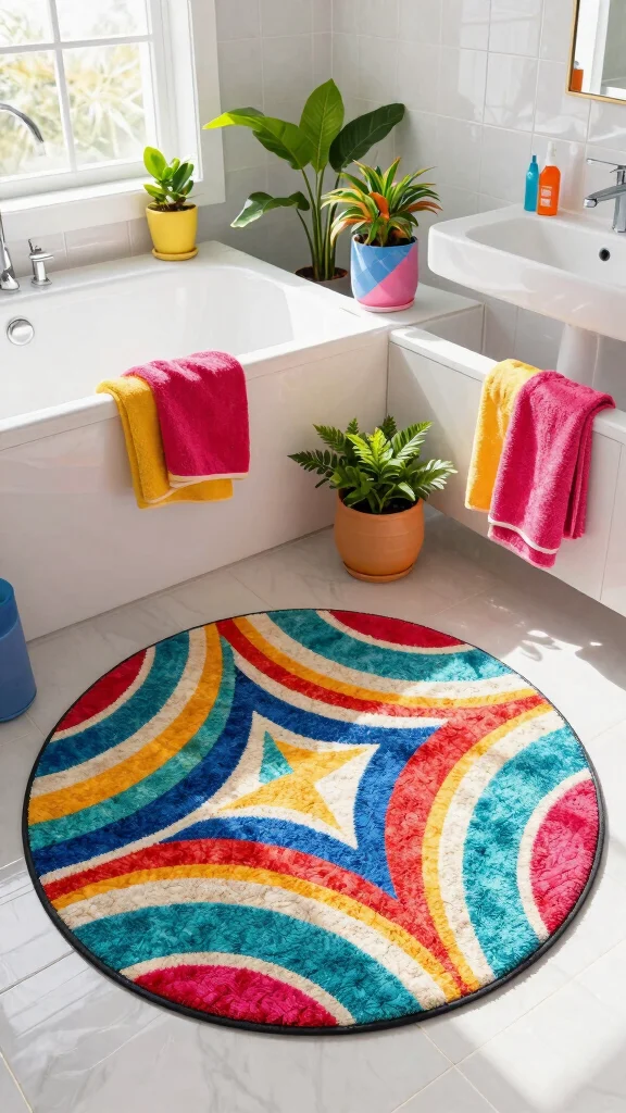 12 Round Bathroom Rug Ideas for a Soft Sculptural Floor Detail - 5. Recycled Plastic Round Rugs 1