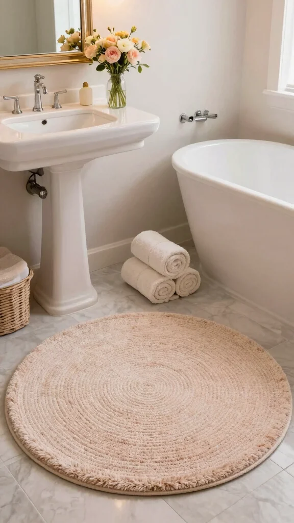 12 Round Bathroom Rug Ideas for a Soft Sculptural Floor Detail - 6. Textured Chenille Round Rugs 1