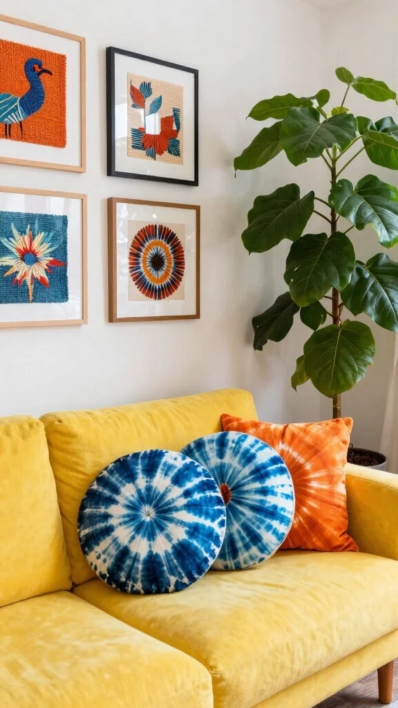 12 Round Pillow Ideas for a Soft Sculptural Couch or Bed Detail - 6. Artistic Dyed Round Pillows 1