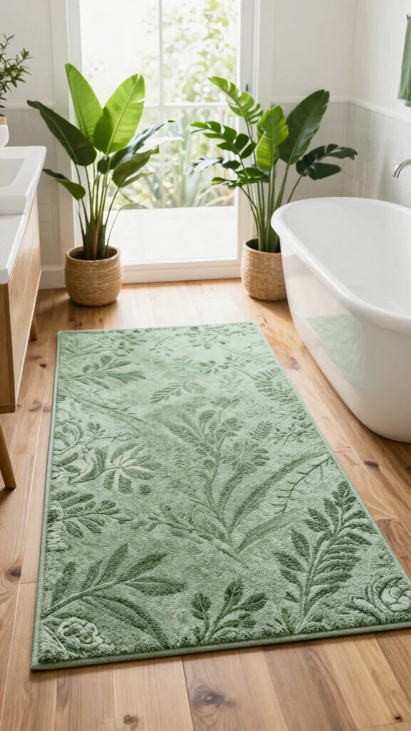 12 Sage Green Bathroom Rug Ideas for a Calm Earthy Bathroom Floor - 10. Outdoor-Style Rugs 1