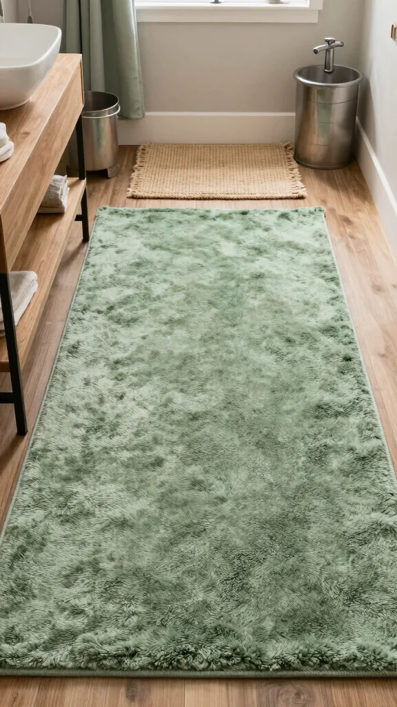 12 Sage Green Bathroom Rug Ideas for a Calm Earthy Bathroom Floor - 12. Layered Textiles 1