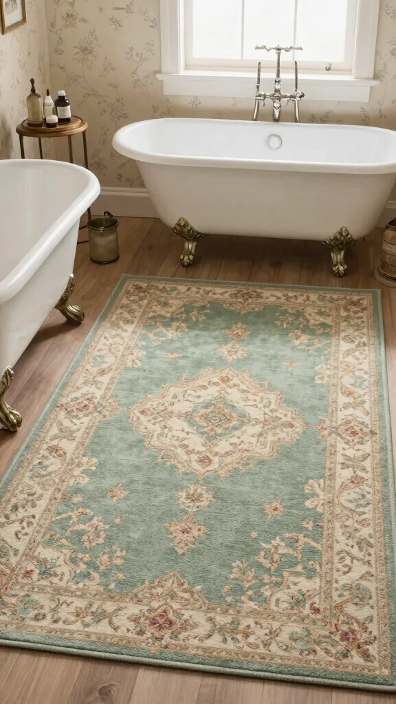 12 Sage Green Bathroom Rug Ideas for a Calm Earthy Bathroom Floor - 3. Vintage-Inspired Patterns 1