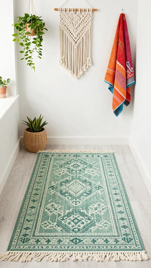 12 Sage Green Bathroom Rug Ideas for a Calm Earthy Bathroom Floor - 5. Bohemian Fringe Rugs 1