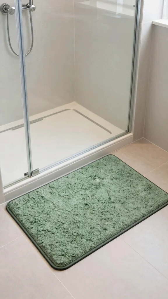12 Sage Green Bathroom Rug Ideas for a Calm Earthy Bathroom Floor - 8. Shower Mats with Personality 1