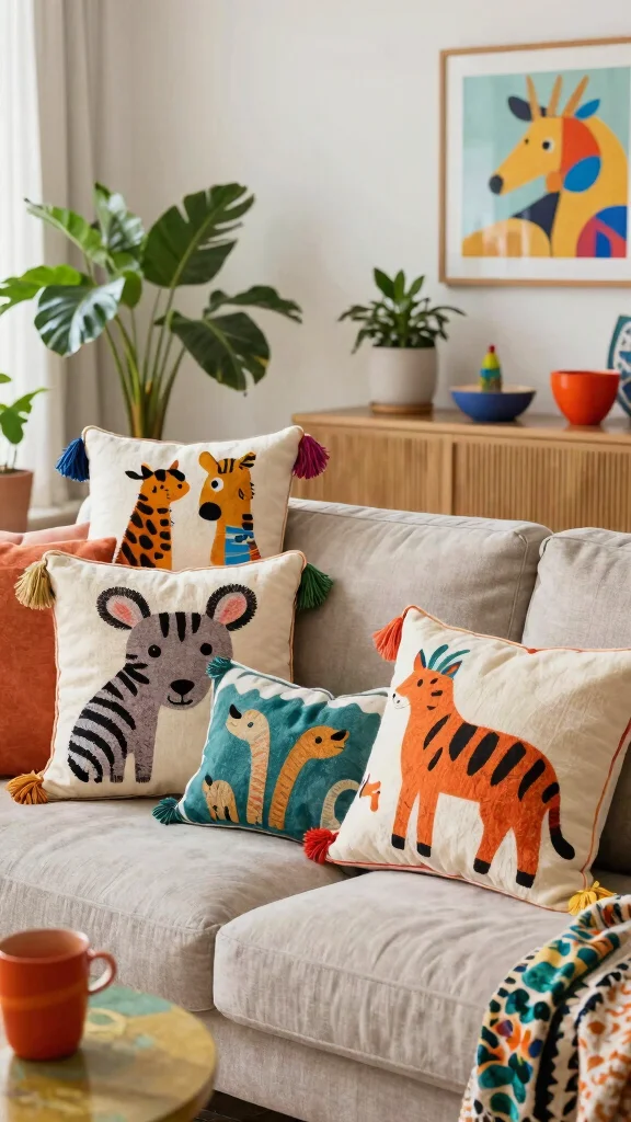 12 Tassel Pillow Ideas for a Playful Decorative Finishing Touch - 8. Fun Animal Prints 1