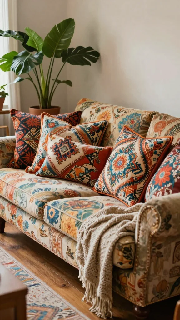12 Textured Pillow Ideas for Depth, Warmth, and Tactile Interest - 4. Printed Boho Pillows 1